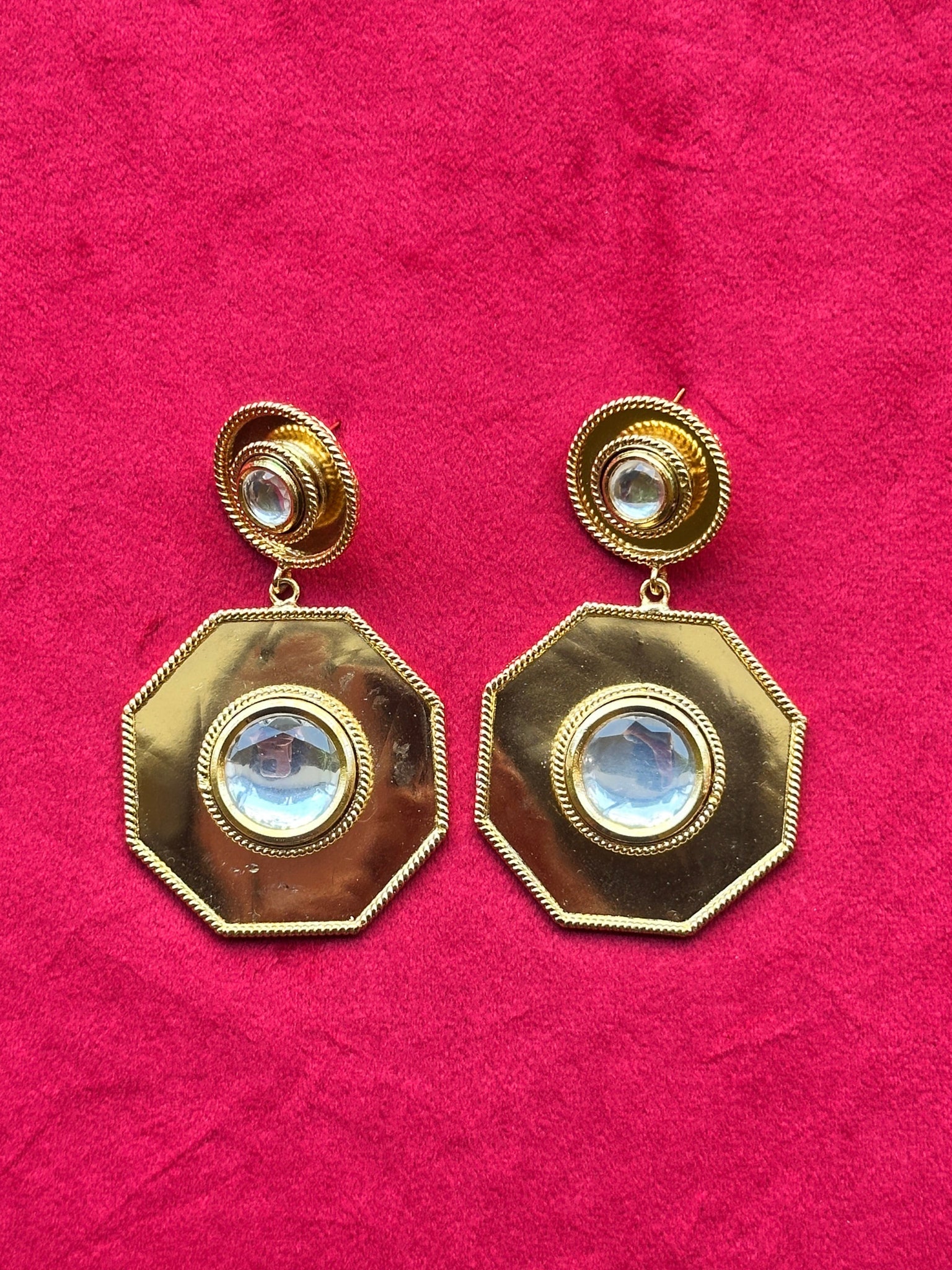 Polki Hexagon Earrings Gold