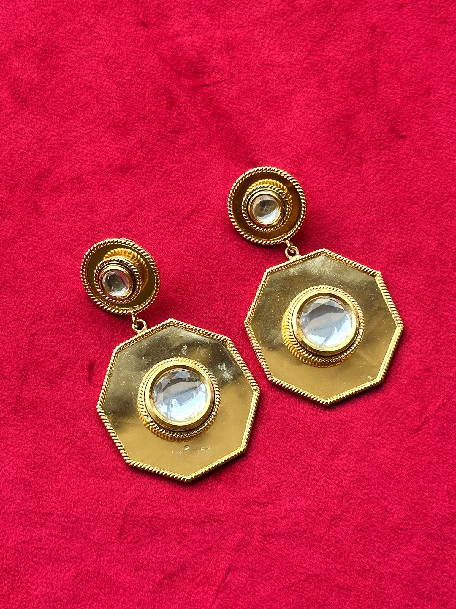 Polki Hexagon Earrings Gold