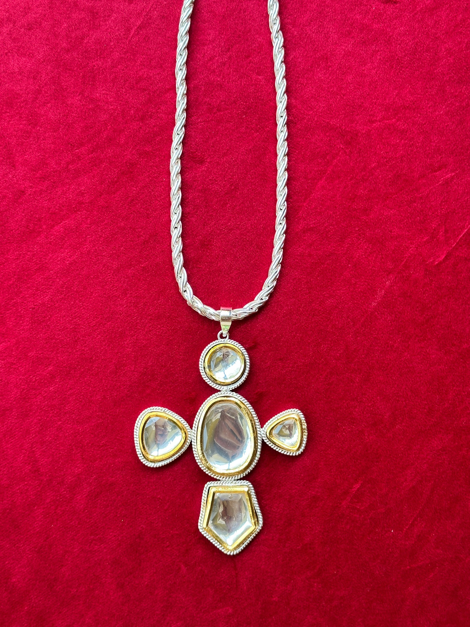 Gold & Silver Polki Church Necklace