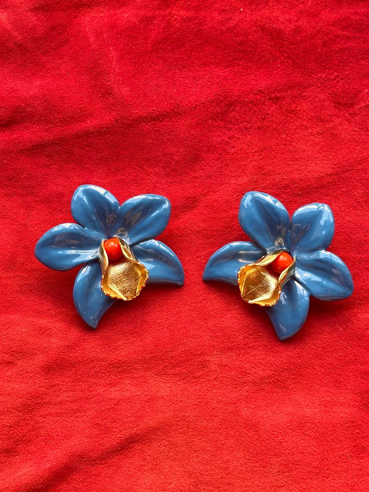 Glossy Finish Blue Orchids Earrings