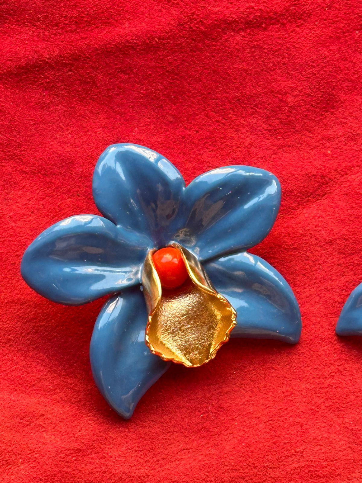 Glossy Finish Blue Orchids Earrings