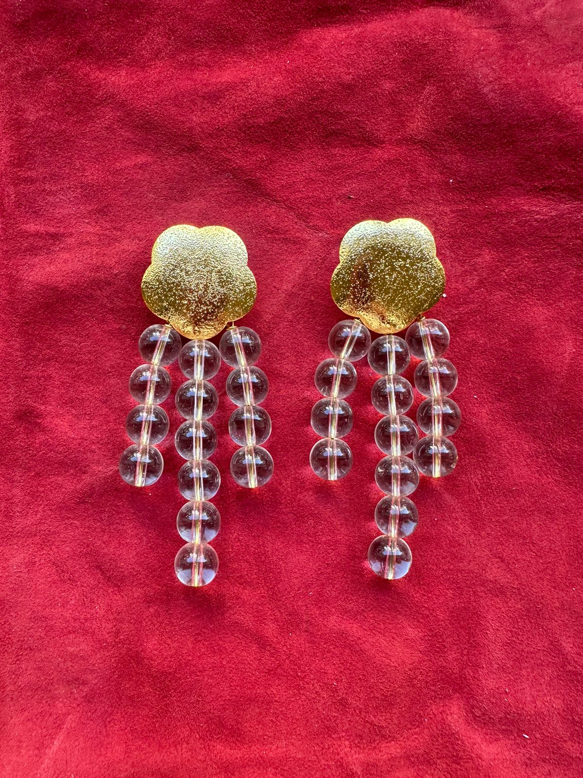 Flower Face Earrings With Transparent Drop